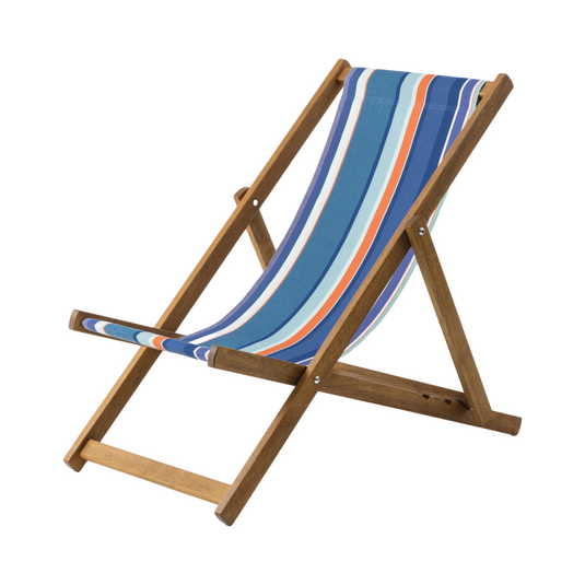 Multi-Coloured Deck Chair in Multi Stripe Woven Cotton - Hard Wood Frame - Standard Deckchair