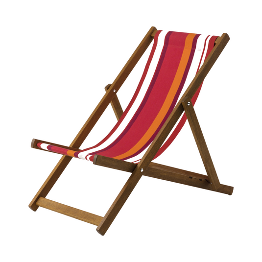 Multi-Coloured Deck Chair in Multi Stripe Woven Cotton - Hard Wood Frame - Standard Deckchair