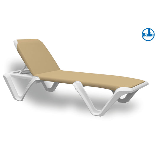 Eva Pro Sun Lounger - White Frame - Plain, Khaki, 100% Polypropylene Resin
