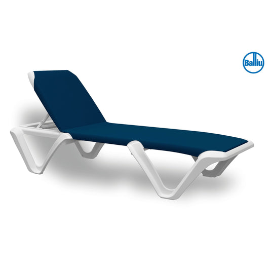Eva Pro Sun Lounger - White Frame - Plain, Navy Blue, 100% Polypropylene Resin