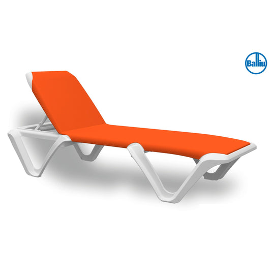Eva Pro Sun Lounger - White Frame - Plain, Orange, 100% Polypropylene Resin