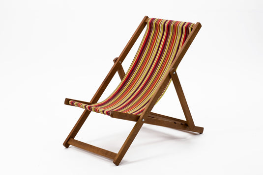 Multi-Coloured Deck Chair in Multi Stripe Cotton - Hard Wood Frame - Standard Deckchair