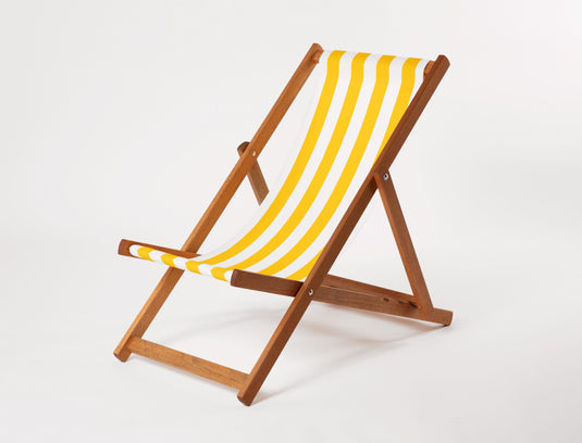 Yellow Deck Chair in Block Stripe Cotton - Hard Wood Frame - Standard Deckchair