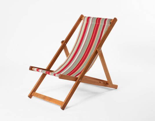 Multi-Coloured Deck Chair in Multi Stripe Woven Cotton - Hard Wood Frame - Standard Deckchair