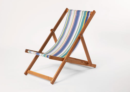Multi-Coloured Deck Chair in Multi Stripe Woven Cotton - Hard Wood Frame - Standard Deckchair