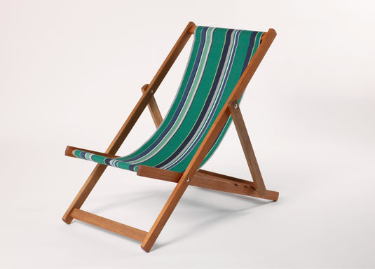 Multi-Coloured Deck Chair in Multi Stripe Woven Cotton - Hard Wood Frame - Standard Deckchair