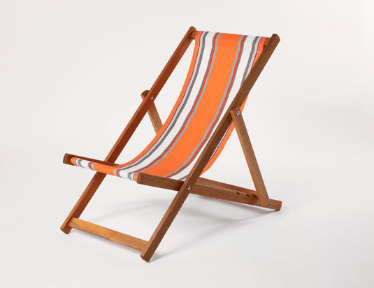 Multi-Coloured Deck Chair in Multi Stripe Woven Cotton - Hard Wood Frame - Standard Deckchair