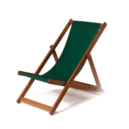 Green Deck Chair in Plain Cotton - Hard Wood Frame - Standard Deckchair
