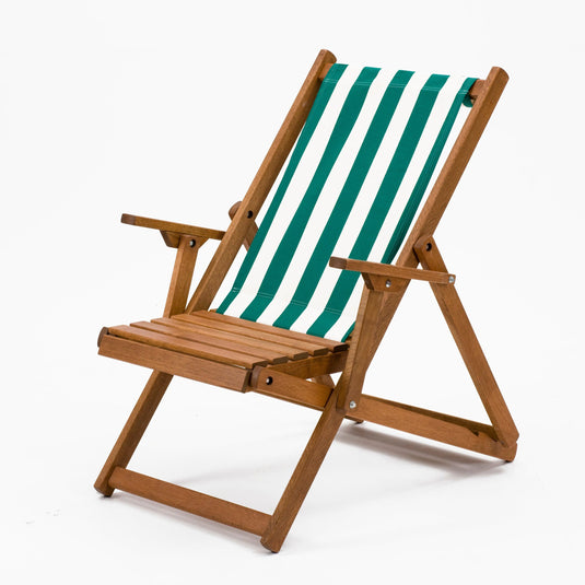 Easy Chair in Green & White Stripe Woven Cotton