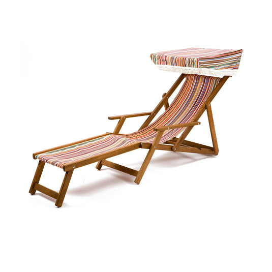 Edwardian Deckchair with Stool - Multi Stripe, AC02, Acrylic