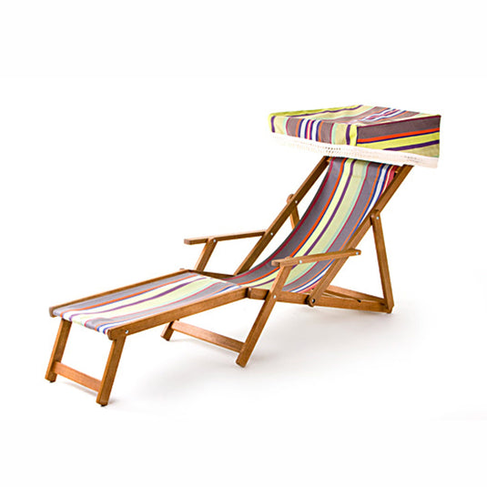 Edwardian Deckchair with Stool - Multi Stripe, AC06, Acrylic