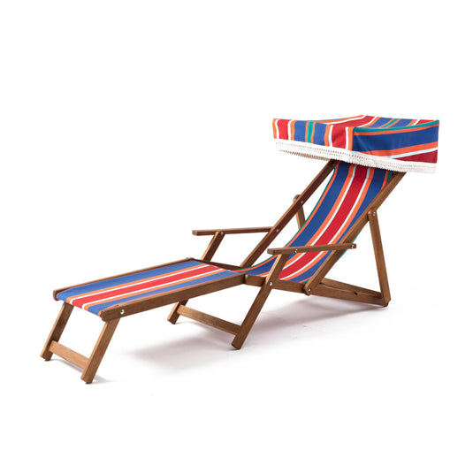 Edwardian Deckchair with Stool - Multi Stripe, AC90, Acrylic