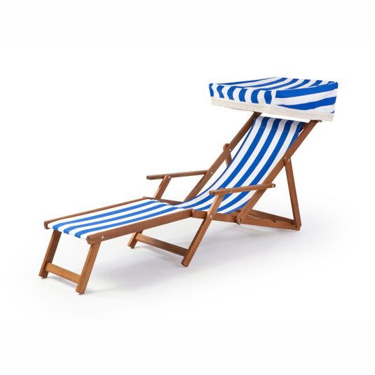 Edwardian Deckchair with Stool - Block Stripe, Blue/White, Acrylic