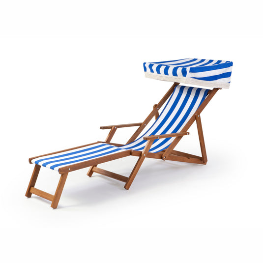 Edwardian Deckchair with Stool - Block Stripe, Blue/White, Cotton