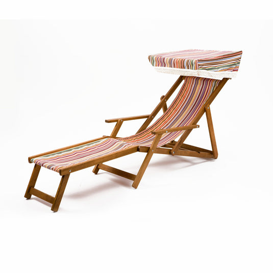 Edwardian Deckchair with Stool - Multi Stripe, WC06, Woven Cotton