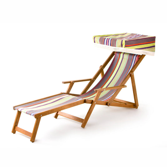 Edwardian Deckchair with Stool - Multi Stripe, WC17, Woven Cotton