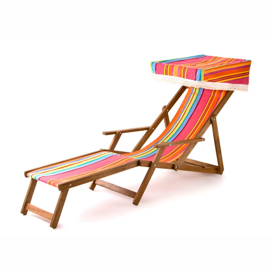 Edwardian Deckchair with Stool - Multi Stripe, WC23, Woven Cotton