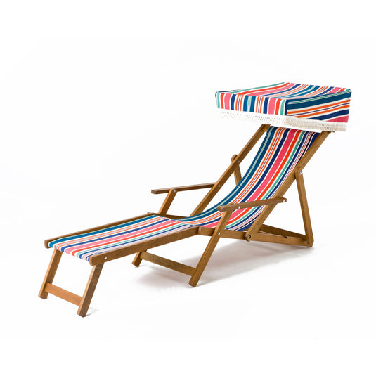Edwardian Deckchair with Stool - Multi Stripe, WC42, Woven Cotton