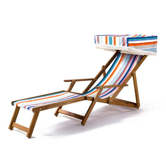 Edwardian Deckchair with Stool - Multi Stripe, WC61, Woven Cotton