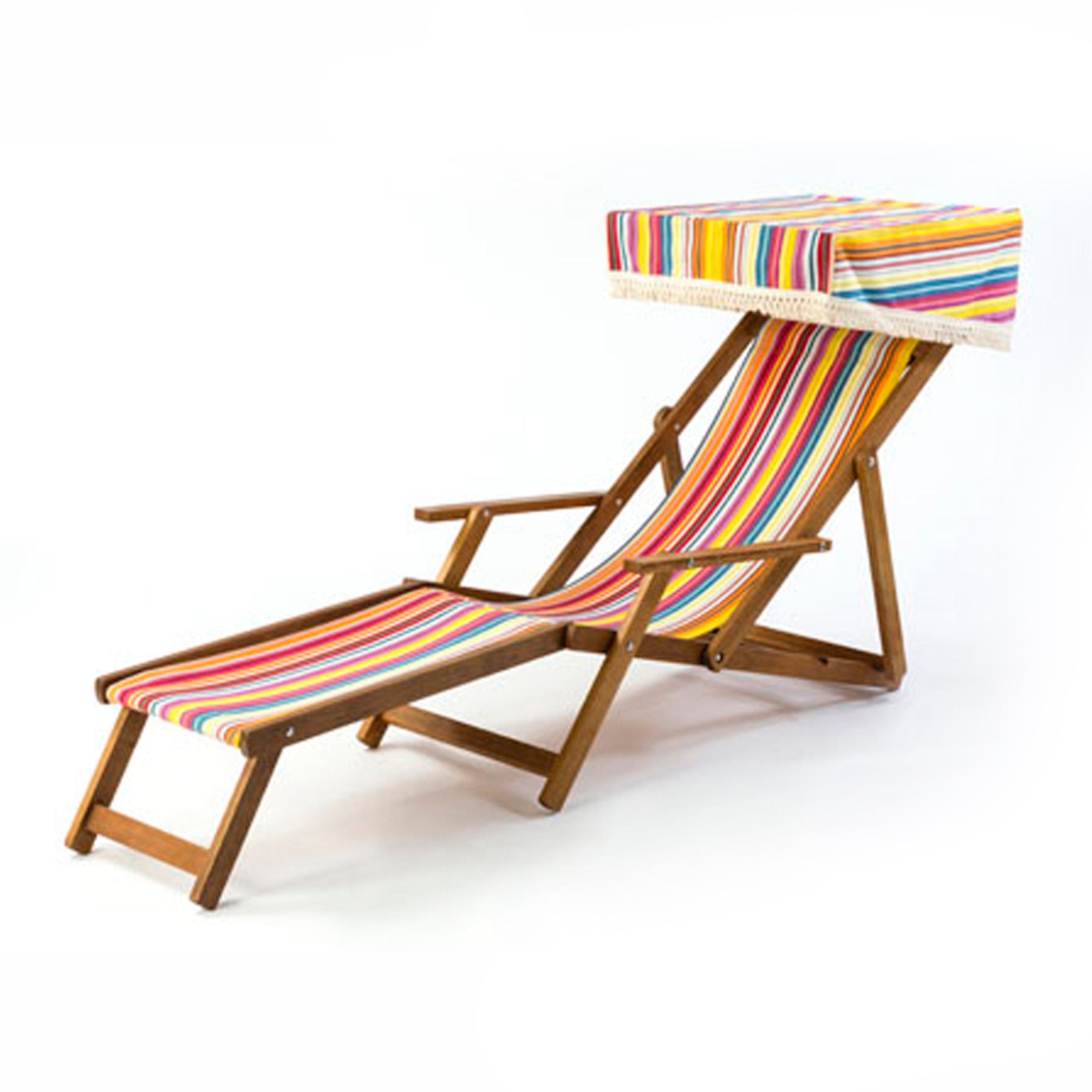 Edwardian Deckchair with Stool Multi Stripe, WC67, Woven Cotton