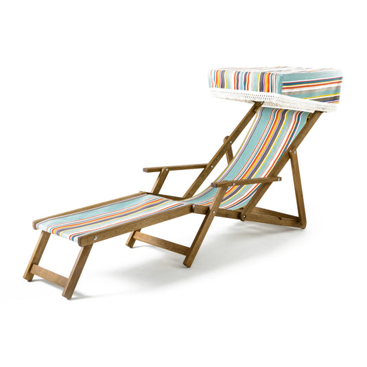 Edwardian Deckchair with Stool - Multi Stripe, WC76, Woven Cotton