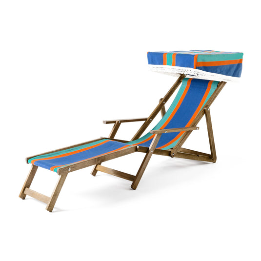 Edwardian Deckchair with Stool - Multi Stripe, WC84, Woven Cotton