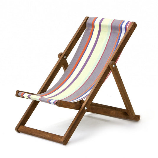 Multi-Coloured Deck Chair in Multi Stripe Acrylic - Hard Wood Frame - Junior Deckchair