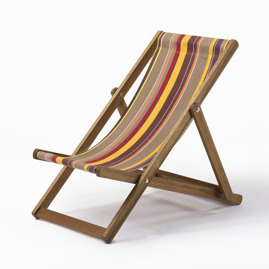 Multi-Coloured Deck Chair in Multi Stripe Acrylic - Hard Wood Frame - Junior Deckchair
