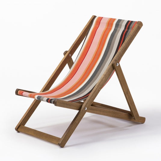 Multi-Coloured Deck Chair in Multi Stripe Acrylic - Hard Wood Frame - Standard Deckchair