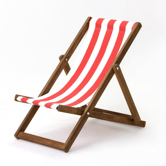 Red Deck Chair in Block Stripe Acrylic - Hard Wood Frame - Junior Deckchair