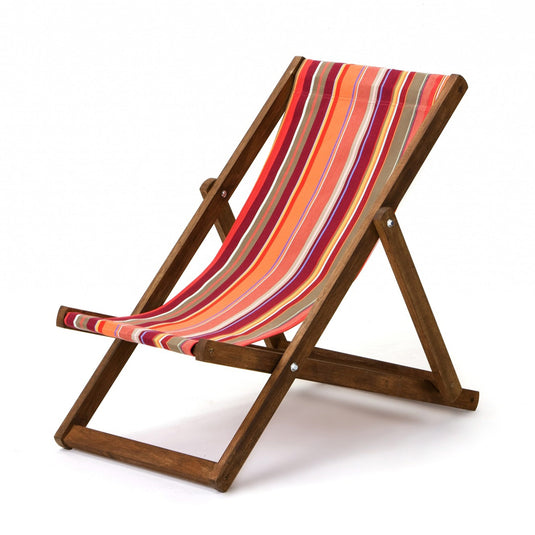 Multi-Coloured Deck Chair in Multi Stripe Woven Cotton - Hard Wood Frame - Junior Deckchair