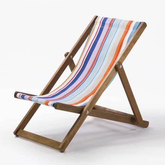 Multi-Coloured Deck Chair in Multi Stripe Woven Cotton - Hard Wood Frame - Junior Deckchair