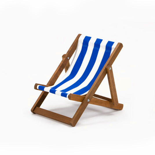 Blue Deck Chair in Block Stripe Acrylic - Hard Wood Frame - Child's Deckchair