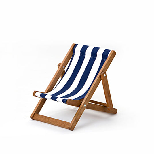 Blue Deck Chair in Block Stripe Acrylic - Hard Wood Frame - Child's Deckchair