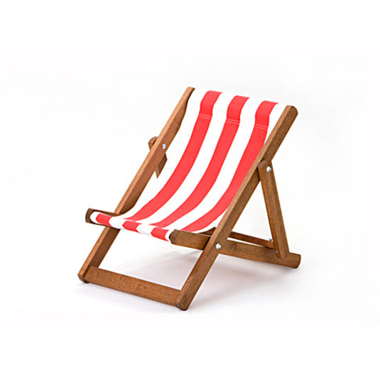 Red Deck Chair in Block Stripe Acrylic - Hard Wood Frame - Child's Deckchair