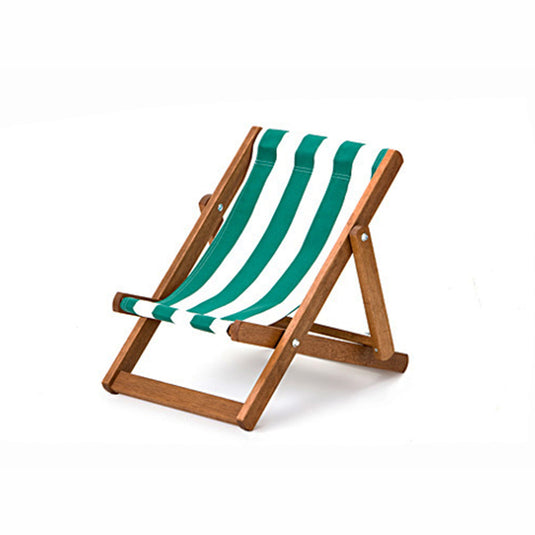Green Deck Chair in Block Stripe Cotton - Hard Wood Frame - Child's Deckchair