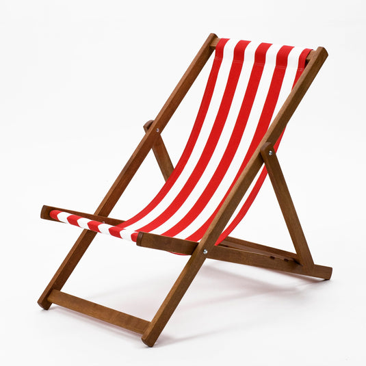 Red Deck Chair in Block Stripe Acrylic - Hard Wood Frame - Standard Deckchair