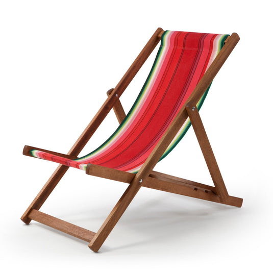 Multi-Coloured Deck Chair in Multi Stripe Woven Cotton - Hard Wood Frame - Standard Deckchair
