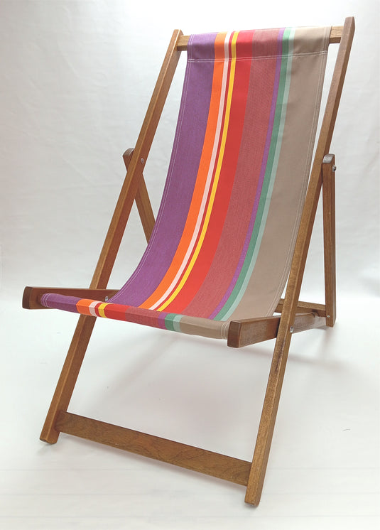 Multi-Coloured Deck Chair in Multi Stripe Acrylic - Hard Wood Frame - Standard Deckchair