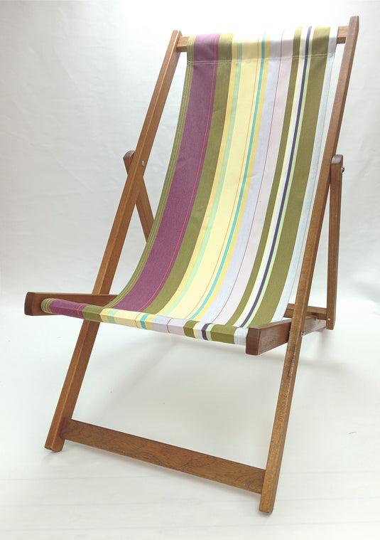 Multi-Coloured Deck Chair in Multi Stripe Acrylic - Hard Wood Frame - Standard Deckchair