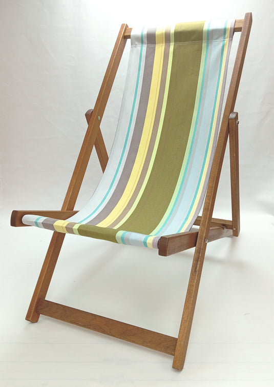 Multi-Coloured Deck Chair in Multi Stripe Acrylic - Hard Wood Frame - Standard Deckchair