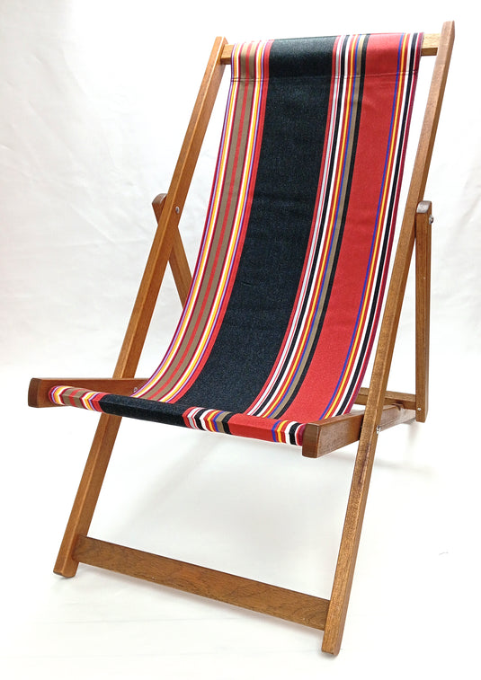 Multi-Coloured Deck Chair in Multi Stripe Acrylic - Hard Wood Frame - Standard Deckchair
