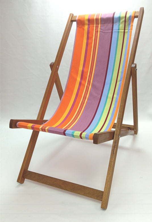 Multi-Coloured Deck Chair in Multi Stripe Acrylic - Hard Wood Frame - Standard Deckchair