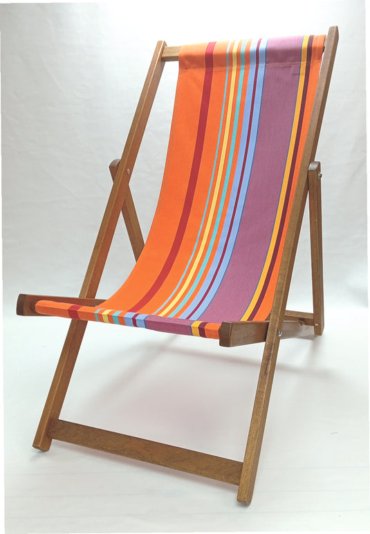 Multi-Coloured Deck Chair in Multi Stripe Acrylic - Hard Wood Frame - Standard Deckchair