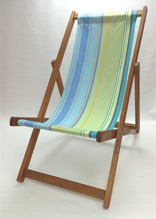 Multi-Coloured Deck Chair in Multi Stripe Acrylic - Hard Wood Frame - Standard Deckchair