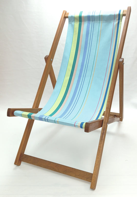 Multi-Coloured Deck Chair in Multi Stripe Acrylic - Hard Wood Frame - Standard Deckchair