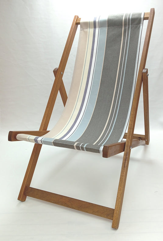 Multi-Coloured Deck Chair in Multi Stripe Acrylic - Hard Wood Frame - Standard Deckchair