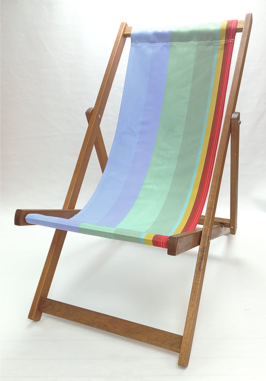 Multi-Coloured Deck Chair in Multi Stripe Acrylic - Hard Wood Frame - Standard Deckchair
