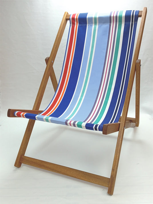 Multi-Coloured Deck Chair in Multi Stripe Acrylic - Hard Wood Frame - Standard Deckchair
