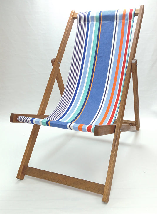 Multi-Coloured Deck Chair in Multi Stripe Acrylic - Hard Wood Frame - Standard Deckchair
